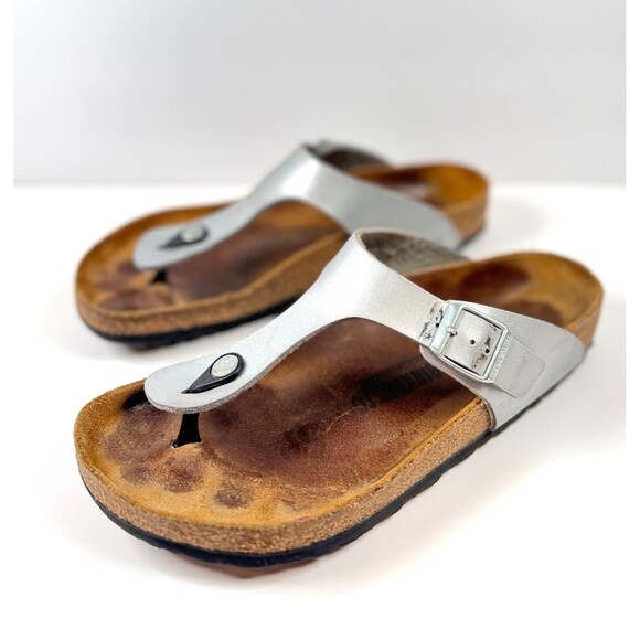 Birkenstock Gizeh Sandals Brown White Birko Flor Flat Flip Flops Thong 41 US 10 - Picture 1 of 8